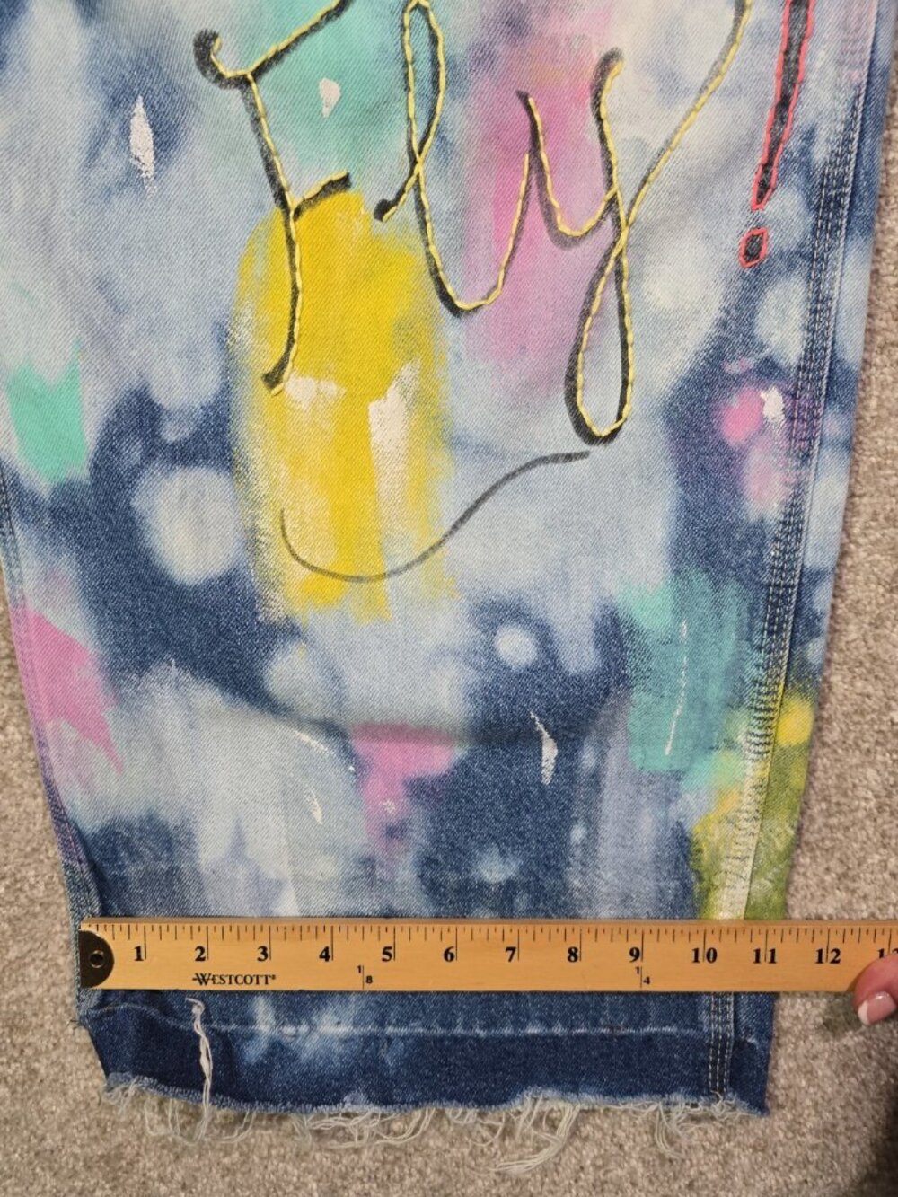 OOAK Upcycled Artwear Oversized Denim Overalls Painted Slow Stitched Boho Whimsy - Picture 7 of 16